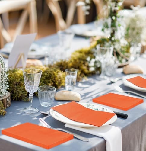 SietDESEO 50 Pieces 3-ply Orange Napkins Disposable 13 x 15.7 Inches Guest Bathroom Napkins Dessert Napkins Disposable Hand Towels for Bathroom Wedding Birthday Party Paper Dinner Napkins