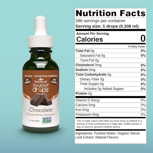 SweetLeaf Sweet Drops- Flavored Stevia Liquid Sweetener, Organic Stevia Extract, Zero Calories, Gluten Free, Keto Friendly, Non GMO, Natural Flavors, Sugar Alternative - Chocolate, 2 Fl Oz (Pack of 2)
