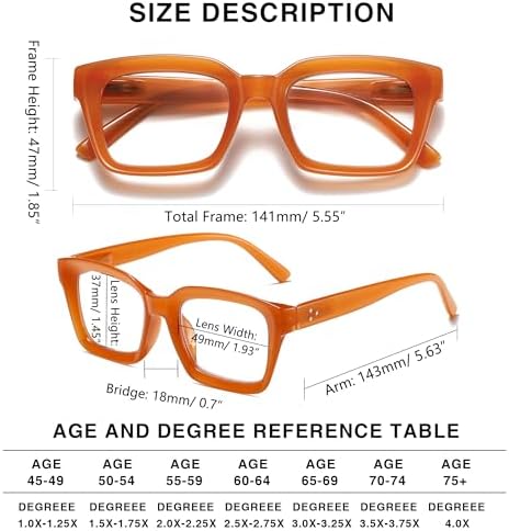 Readers for Women Fashion Style Square Reading Glasses with Spring Hinge Blue Light Blocking for Men Ladies
