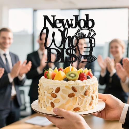 New Job Who Dis Cake Topper The Beginning of a New Chapter Decor for Going Away/Corporation Farewell Party Decoration Supplies Black Glitter