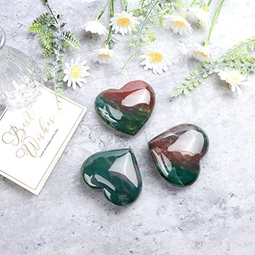 Artistone Ocean Jasper Crystal Heart Gemstone Healing Crystals Natural Heart Shaped Love Stones Carved Palm Worry Stone Chakra Energy Balancing Meditation Good Luck Christmas Decorations 2inch