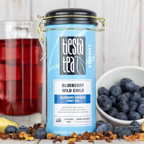 Tiesta Tea Blueberry Wild Child, Loose Leaf, Blueberry Hibiscus Herbal Tea, Premium Non-Caffeinated Blend, Make Hot or Iced, Brews Up to 50 Cups, 5.5 Ounce Refillable Tin