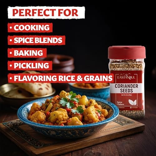 Eastanbul Coriander Seeds Whole, 3.2oz, Cilantra, Coriander for Cooking, Pickling Spice, Canning, Biltong, Cornbeef Brisket, Corriander Tea, AKA Dhania & Chinese Parsley Seeds, Vegan