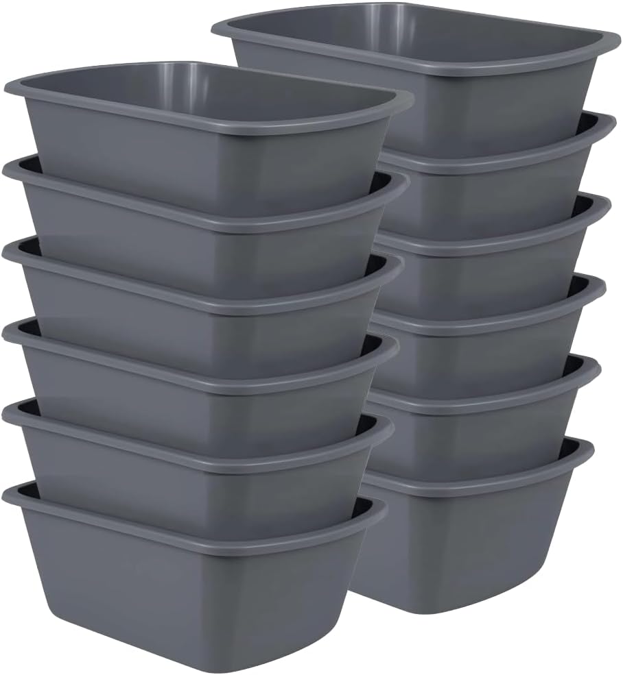 Vakly Wash Basins – Rectangular Plastic Hospital Bedside Soaking Tub - Small 7 Qt Graduated Bucket - Portable Washbasin for Washing, Cleaning, Foot Bath, Dishes, Face Cleansing Bowl (12)