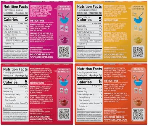 Simply Desserts Sugar-Free Jel Variety 4-Pack (Raspberry, Peach, Orange, Strawberry) — Vegan Dessert, Keto Snacks, Diabetic Friendly & Kosher, 1.7 Oz Ea