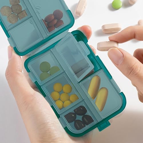 Travel Pill Box Cute Pill Organizer,Portable Medicine Organizer for with 10 Compartments for Different Medicines(Green)