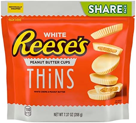 REESE'S THiNS White Creme Peanut Butter Cups, Candy Share Pack, 7.37 oz