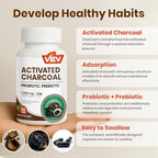 VEV Activated Charcoal with Organic Coconut Shell Charcoal & 50 Billion Probiotics – 120 Vegan Capsules for Digestive Wellness & Dietary Support