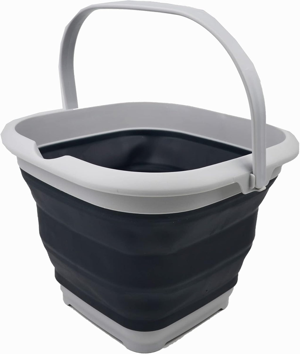 SAMMART 8.5L (2.2 Gallon) Collapsible Square Handy Bucket/Foldable SquareWater Pail/Portable Tub with Handle. Size 31x31cm (Grey/Slate Grey, 1)