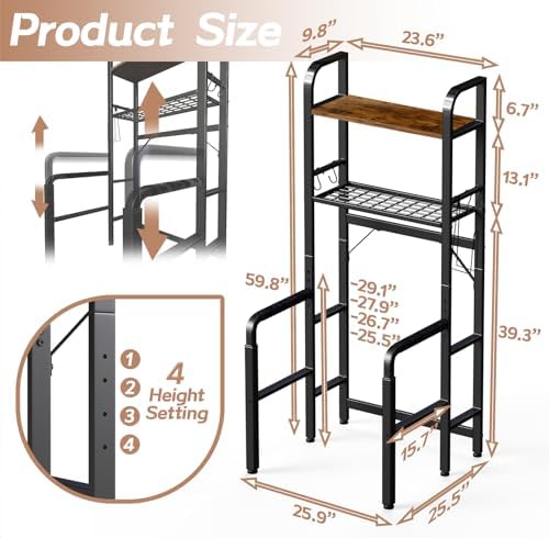 Toilet Safety Rail with Storage, Adjustable Toilet Handles for Elderly & Seniors, Handicap Bathroom Accessories, Easy Installation Bathroom Toilet Grab Bar Fit Any Toilets