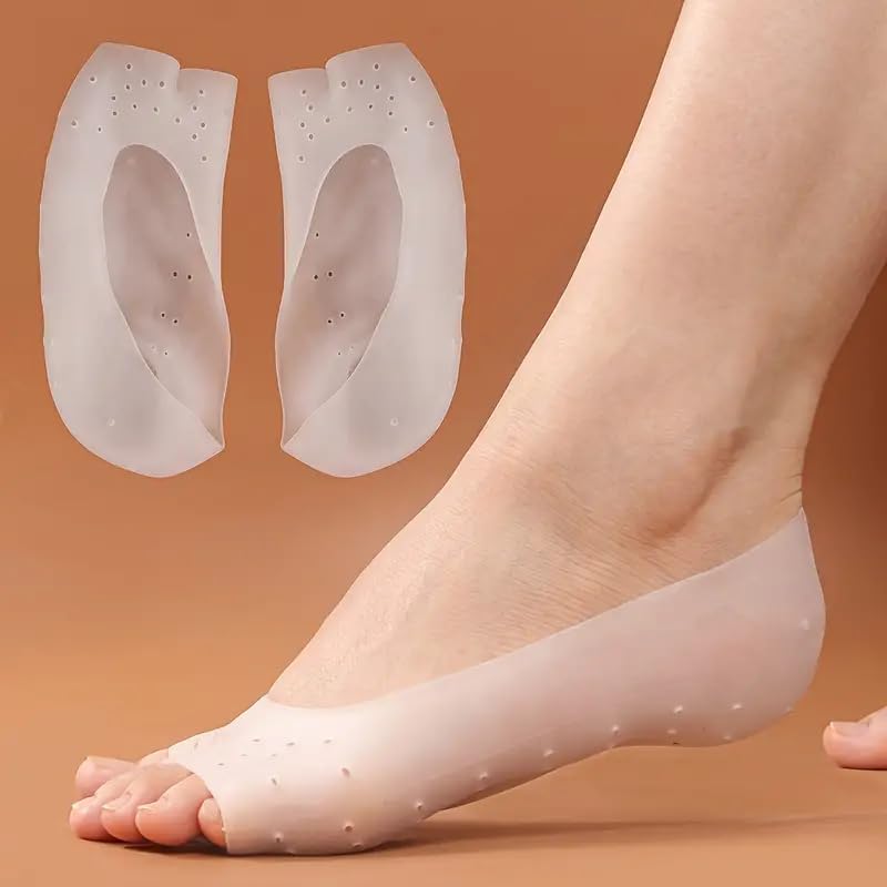 2pcs White Soft Silicone Moisturizing Gel Socks for Foot Care Protector Relieve Dry Cracked Peeling Heels Shoes Insole Pedicure