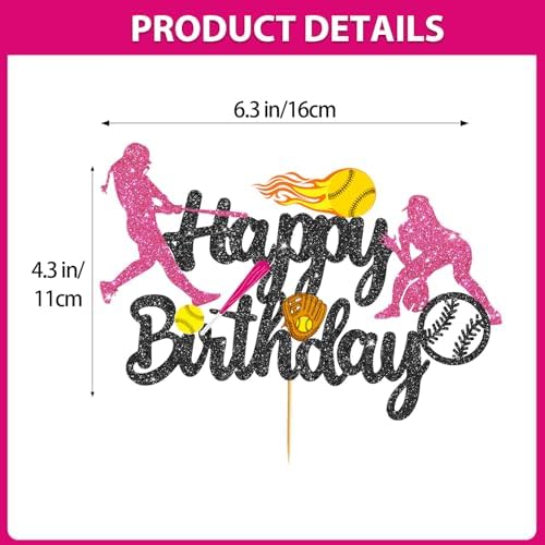 Softball Cake Topper Black Softball Birthday Party Decorations Softball Party Cake Decorations for Girls Sport Decor