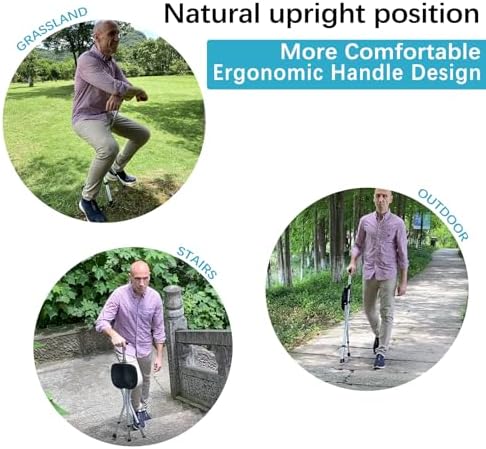 Portable Adjustable Folding Walking Cane with Seat Allows Durability While Walking and Convenience for Sitting, Alloy Crutch Chair, Anti-Slip Lightweight Walking Stick for Seniors