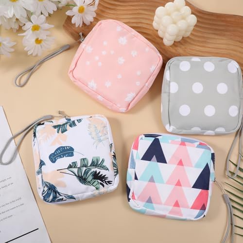 Skrfren 4 Pack Portable Sanitary Napkin Storage Bags, Reusable Mini Pouch for Purse, Menstrual Period Bags, Feminine Care Period-Bags Kit