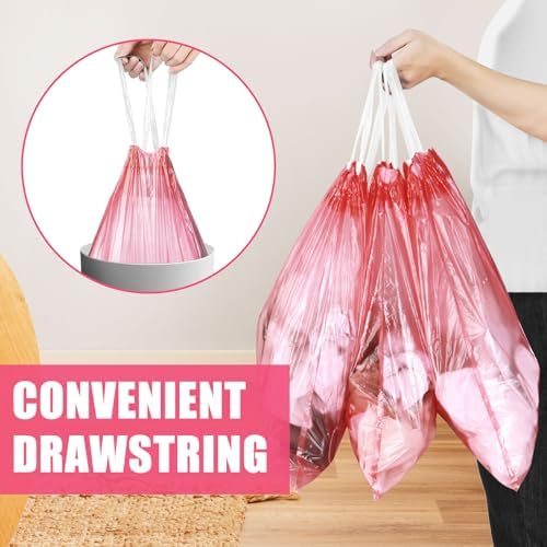 4 Gallon Trash Bags Drawstring 100 Count, JUKFITA Extra Strong Small Garbage Bags, Unscented Trash Can Liners for Bathroom Restroom Office Kitchen, Red