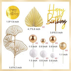 MEMOVAN White Gold Balls Cake Toppers Champagne Rose Cake Decoration with Gold Palm Leaves Boho Birthday Cake Decoration Balloon Cake Insert for Birthday Bohemian Wedding Baby Shower Party