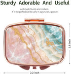 Pill Case Pill Box with Mirror Retro Pocket 2 Compartment Medicine Case Vitamin Pill Organizer for Pocket Purse and Travel - Rose Gold-Marble Veins