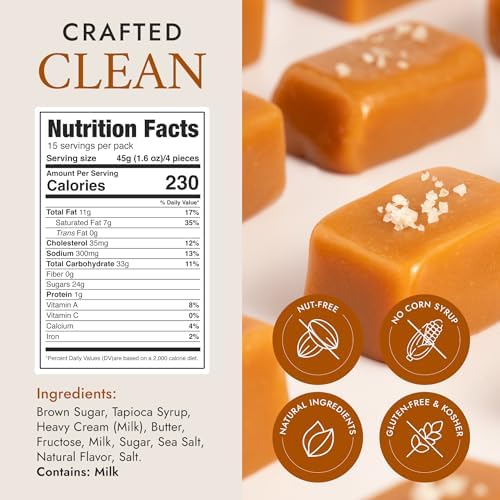 Béquet Celtic Sea Salt Caramels – Soft, Individually Wrapped Gourmet Caramel Candy, Gluten‑Free & Kosher – 24 oz Resealable Pouch