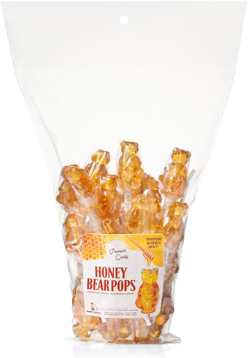 Honey Bear Pops Lollipop Suckers: Individually Wrapped Baby Bear Candy on a Stick by Espeez - Honey Bears (24 Count)