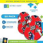 Opthopatch Eye Patches for Kids – 50 Hypoallergenic Standard Adhesive Patches for Lazy Eye & Amblyopia Treatment | Single Design Pack + 2 Reward Charts (Racecar)
