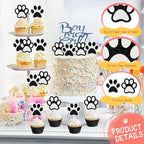 36 Pcs Paw Cupcake Toppers Glitter Dog Paw Cake Decorations Black White Glitter Puppy Cupcake Toppers for Baby Shower Boys Girls Birthday Party Cake Supplies (2 Styles)