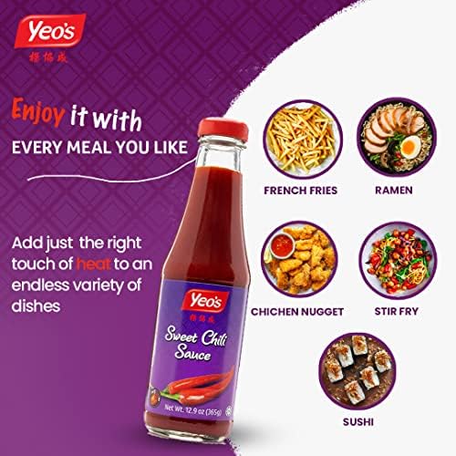 Yeo's Sweet Chili Sauce, Spicy Natural Flavor, Hot and Sweet, Perfect for Barbecues, Deep Fried Dishes, Fried Rice, Sweetened Chili Sauce for Spring Roll or Simply Dipping - 365g