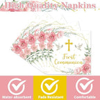 Rakuto First Communion Party Decorations, 50PCS First Holy 1st Communion Disposable Paper Napkins Table Decoration, Pink Baptism Napkins Decor Supplies for Christening Church (6.5 X 6.5 Inch)