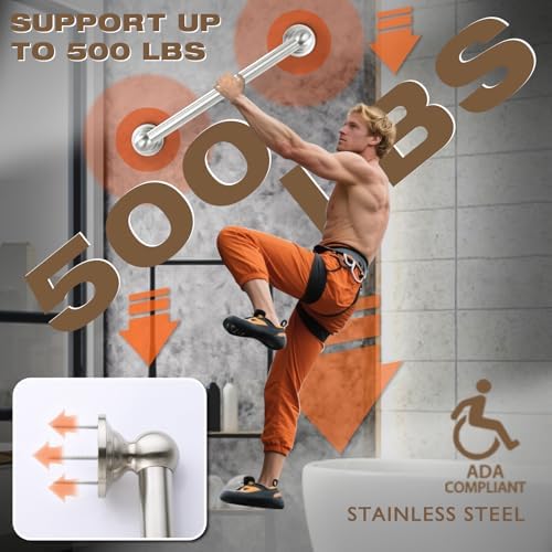 Anti Slip Shower Grab Bar, Safety Bathroom Assist Handle, ADA Compliant Handrail, Heavy Duty Handicap Grab Bars for Elderly, Injured, Senior, Children (Brushed Nickel, 12 Inches)