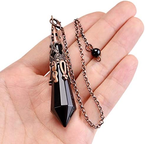 Jovivi Crystal Pendulum Natural Black Obsidian 12 Facted Therapy Healing Chakra Pendant for Dowsing Divination Reiki Charged Balancing with Chain