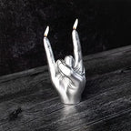 Gute Rock & Roll Hand Candle, Sign of the Horns Hand Gesture Candle, Gift for Music Lovers, Rockers, Bikers, Rock Lovers - 15x10cm (Silver)