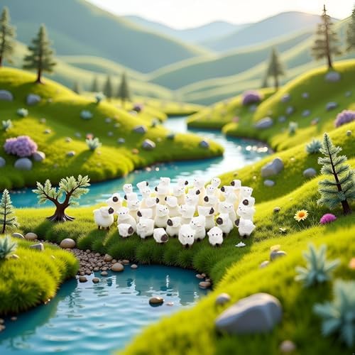 40Pcs White Miniature Sheep Figurines Mini Herd of Sheeps Figure Moss Landscape Decoration, Cake and Cupcake Toppers, Decorations,This product is not suitable for children under 12