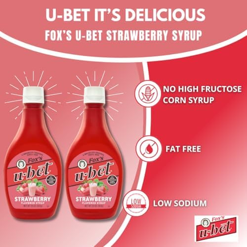 FOX’S U-BET Syrup Bottle – Brooklyn Original Since 1900, Thick, No High Fructose Corn Syrup, Kosher Certified, Fat Free, For Egg Creams, Coffee, Milkshakes & Desserts, 20 oz (2-Pack, Strawberry)