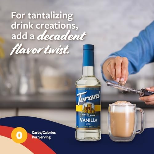 Torani Sugar Free Coffee Syrup, Vanilla Flavored Syrup for Drinks, Zero Calorie, Pump Included, 25.4 Fl Oz