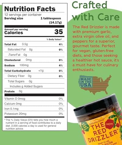 The Red Drizzler Hot Mojo Picón Hot Sauce - Red Bell Pepper-Based, Spicy Garlic Chili Sauce, Vegan, Gluten & Nut-Free, No Sugar & Artificial Preservatives Added, Ideal for Tacos, Eggs and More (6 oz)
