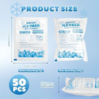 50 Pcs Reusable Ice Packs for Coolers (3.7''x4.9'') - Upgraded Explosion-Proof & Leakproof Gel Freezer Packs for Lunch Boxes, Shipping, Camping, Beach & Fishing | Keep Food/Drinks Fresh