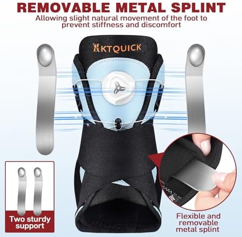 Ankle Brace for Sprained Ankle, Adjustable Knob Support with Removable Metal Splints, KTQUICK Breathable Ankle Stabilizer for Unsex, Pain Relief for Swelling,Injury Recovery,Sports,M(Shoes 8.5‘’-12‘’)