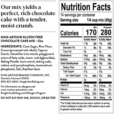 King Arthur Gluten Free Chocolate Cake Mix: Rich, Moist, and Delicious Dessert for Birthdays and Special Occasions - Non-GMO, Kosher, Non-Dairy Baking Mix (22 oz)