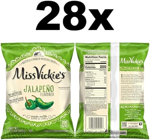 Miss Vickie's Kettle Cooked Potato Chips, Jalapeno, 1.375 Ounce (Pack of 28)