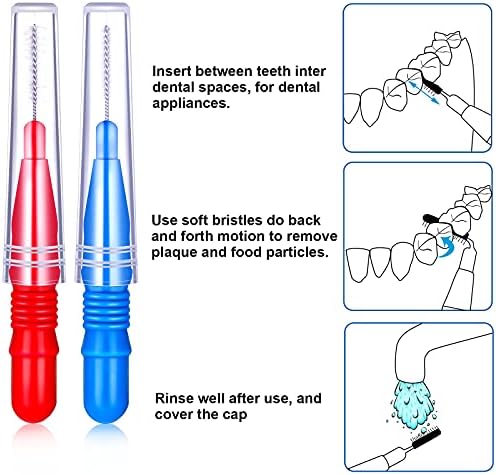 Patelai 50 Counts Braces Brush for Cleaner Interdental Brush Toothpick Dental Tooth Flossing Head Oral Dental Hygiene Flosser Toothpick Cleaners Tooth Cleaning Tool(Red, Blue)