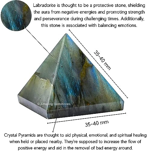 Amazing Gemstone Labradorite Pyramid Crystal Healing Stones - 1.5" Great Pyramid Figurine of Natural Stone Pyramid for Meditation, Reiki, Chakra Balancing and Crystal Pyramids Grid
