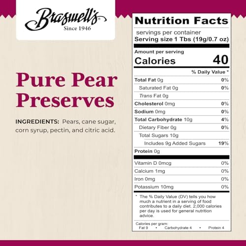 Braswell’s Sweet and Savory Jellies, Jams, and Preserves – Small-Batch, Renowned Specialty, Made in USA, Since 1946 (10.5 Ounce, Pear)