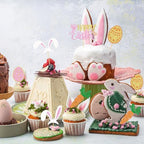 24 Pcs Easter Cupcake Toppers Glitter Rabbit Theme Bunny Ears Carrot Egg Cake Toppers Picks for Bunny Happy Easter Baby Shower Spring Birthday Party Cake Decorations