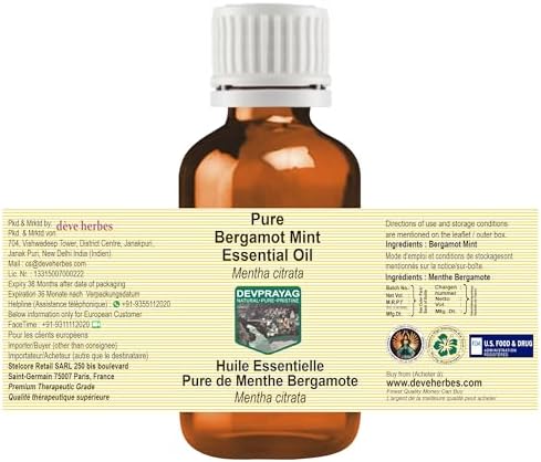 Pure Bergamot Mint Essential Oil (Mentha citrata) Steam Distilled (Pack of Three) 100ml X 3 (10 oz)