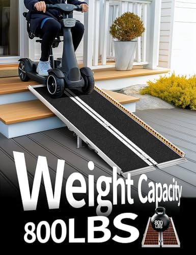 FACHNUO 7 Feet Portable Wheelchair Ramp with Sopport Legs, Non-Skid Aluminum Handicap Ramps with Handle, Folding Threshold Wheel Chair Ramp for Home Steps, Stairs, Entry,Doorways, 800LBS Capacity