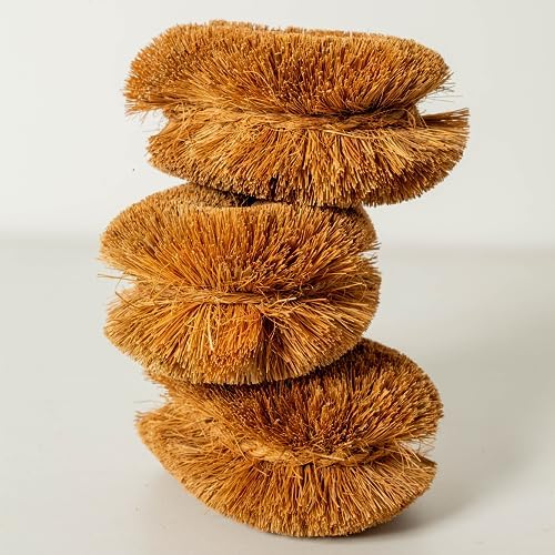 Pack of 6 Tawashi Vegetable Scrub Brush,100% Natural Coconut Coir Fiber VegetableBrush, Ideal for Fruit Scrub, Kitchen Cleaning Needs, Kamenoko Japanese Design