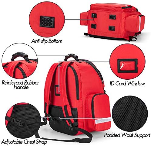 Trunab First Responder Bag Trauma Backpack Empty, Medical Emergency Kits Storage Jump Bag Pack for EMT, EMS, Police, Firefighters, Safety Officers - Patented Design Red