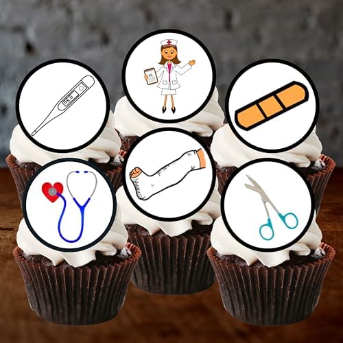 48 Nurse Edible Cupcake Toppers, Hospital Cake Decorations, Doctor Graduation Decorations, Nurse Graduation Decorations, Nurse Party Decorations, Nursing School, 48 x 1.18 Inch 3cm Uncut