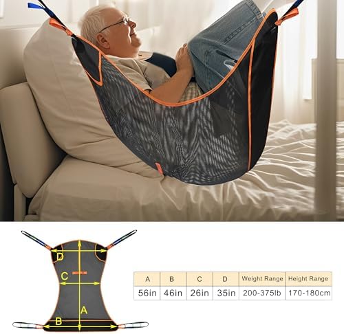 MDSTOP Universal Full Body Patient Lift Sling, Transfer Sling for Elderly & Disabled with Padded, Patient Aid Lift Medical Sling for Shower Bath, Transfer, Positioning and Lifting (Black, L)