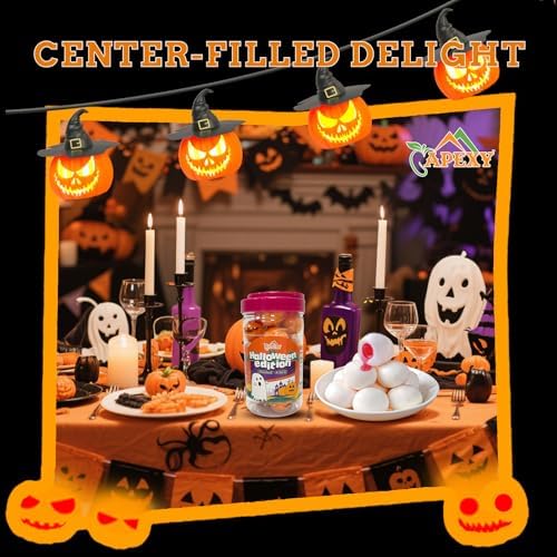 Apexy Center-Filled Gummy Candy Halloween Special Edition – Pumpkin Head Designs, Fruity Gummies, Fun Trick-or-Treat Candy, Party Favor, Premium Chewy Candy - Party Must Have - Jelly Filled Gummies, Fat Free, Nut Free. 11.42oz (Halloween Edition)