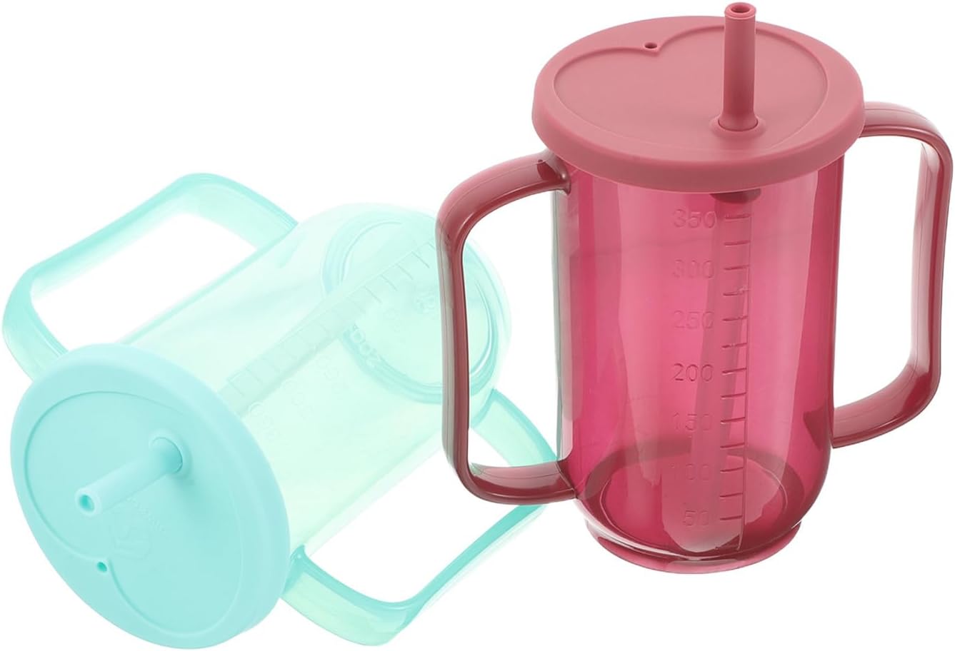 2pcs Spill-proof Elderly Feeding Cups with Lid and Straw, Adaptive Dysphagia Drinking Aids for Seniors and Disabled Patients, Non-spill Nursing Mugs for Hospital and Home Care